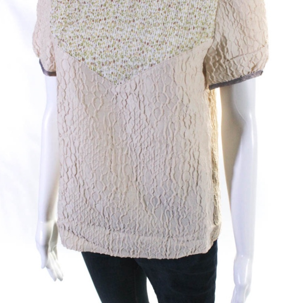 RODARTE x OPENING CEREMONY WOMENS FLORAL SHORT SLEEVE TOP-CREAM-TAN-SIZE M